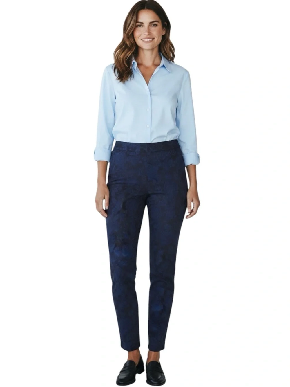 SOFT SURROUNDINGS Baroque/Textured Jacquard Ankle Pants in Navy/Black Size 8 - Picture 9 of 9